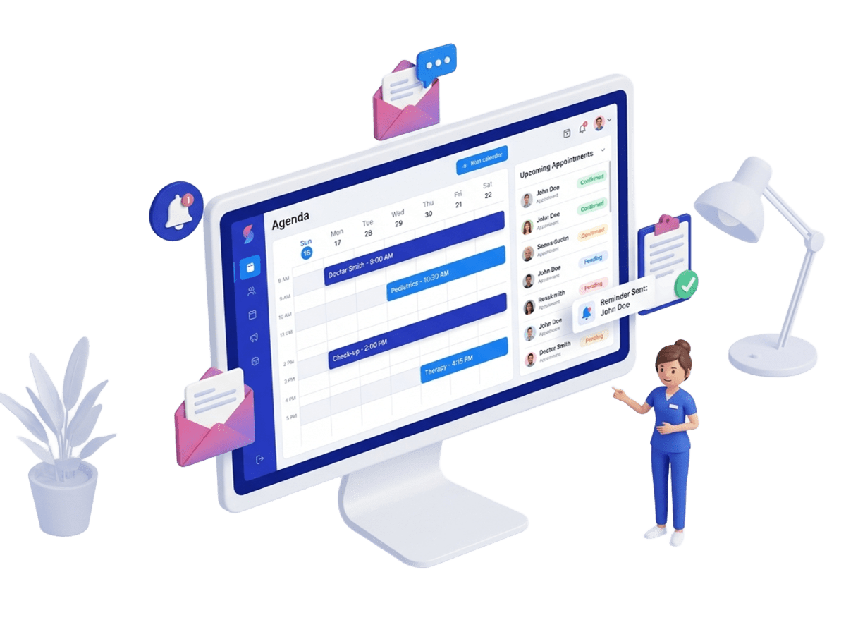Ilustración de gestión de citas médicas Sanelia Software